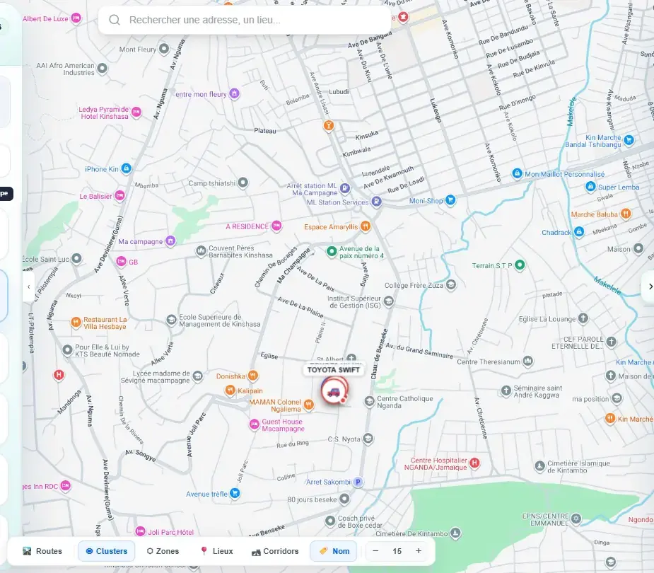 Carte de géolocalisation GPS à Kinshasa